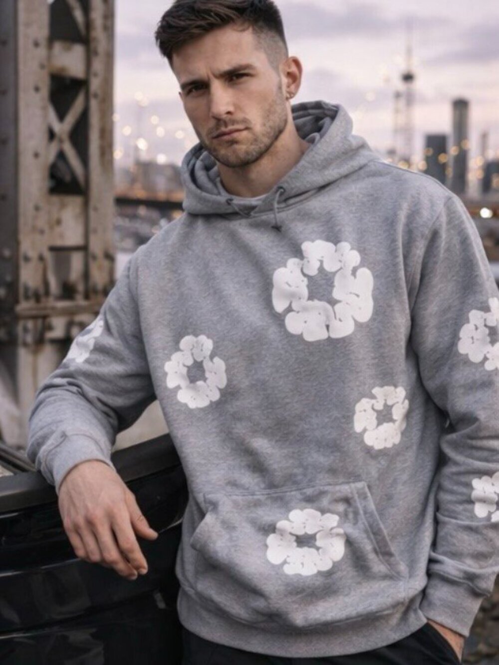 Denim Tears Hoodie XL Gray Cotton Wreath Print – Made in USA